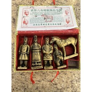 Qin Dynasty Terracotta Gold Warriors With Horse Set Of 5